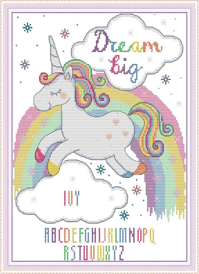 ITSTITCH Cross Stitch Stamped Kits Cross Stitch Kits Beginner Adult with Preprinted Patterns, DIY Needlepoint Embroidery Craft Kits (Unicorn 15x18.9 inch)