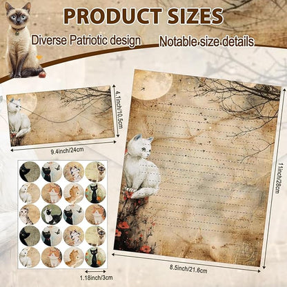 TaoBary 160 Pcs Stationery Paper Set 50 Double Sided Stationery Papers with 50 Matching Envelopes and 60 Round Dot Sticker, 10 Design(Kitten,8.5 x 11 Inch)