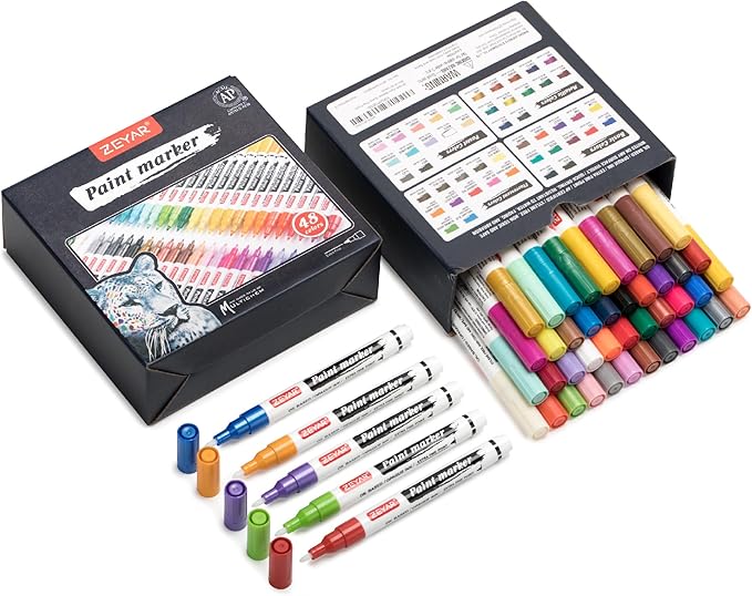 ZEYAR Oil-Based Paint Markers, Expert of Rock Painting, Extra Fine Point, 48 Colors, AP Certified. Permanent Ink & Waterproof, Works on Rock, Wood, Glass, Metal, Ceramic and more (48 Colors)