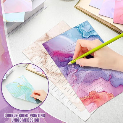 TaoBary 160 Pcs Stationery Paper Set 50 Double Sided Stationery Papers with 50 Matching Envelopes and 60 Round Dot Sticker, 10 Design(Marble,5.5 x 8.25 Inch)