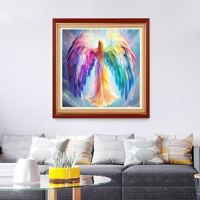 Foxhool Stamped Cross Stitch Kits,11CT Printed Cross Stitch Pattern Full Embroidery Kits for Beginner Needlepoint Kits& Angel's Wings 18x18 inch