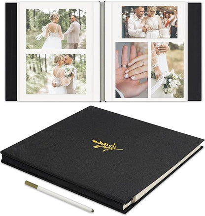 Remowith Self Adhesive Photo Album, Black Scrapbook Album with DIY 40 Blank Pages, Wedding Photo Album with A Metallic Pen for 4x6 5x7 2x3 Pictures, 10.6"x11"