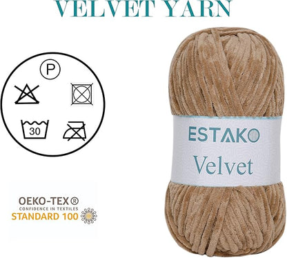 Estako Velvet Chenille Blanket amigurumi Yarn for Crocheting and Knitting Super Bulky 100 gr (132 yds) (1430 - Camel)