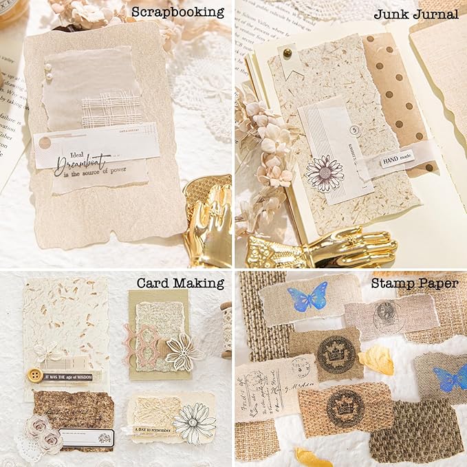168 Sheets Scrapbook & Embossed Textured Paper Assorted Set - 6 Pack Mixed Special Papers for Scrapbooking Planner Bullet Junk Journal Supplies Collage Card Embellishment 2.4x3.2, 3.4x4.9 Inch