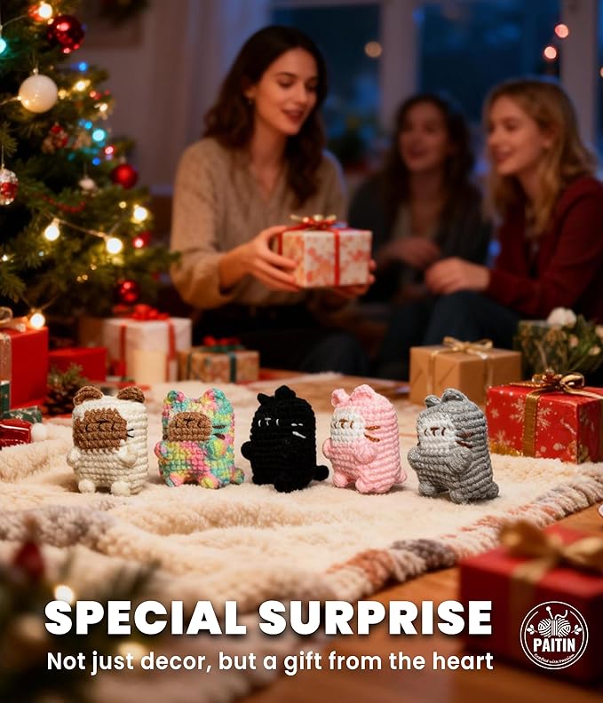 PAITIN Crochet Kit for Beginners – DIY Cat Amigurumi Crochet Kit, Easy Crochet Kits with Step-by-Step Video Tutorial and Beginner Handbook