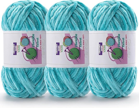 3 Skeins Velvet Chunky Yarn, Chenille Yarn for Crocheting and Hand Knitting, Blanket Yarns for Making Scarves and Knitting Projects - Amigurumi Crochet Yarn (3×3.5oz, 3×87.5yds)