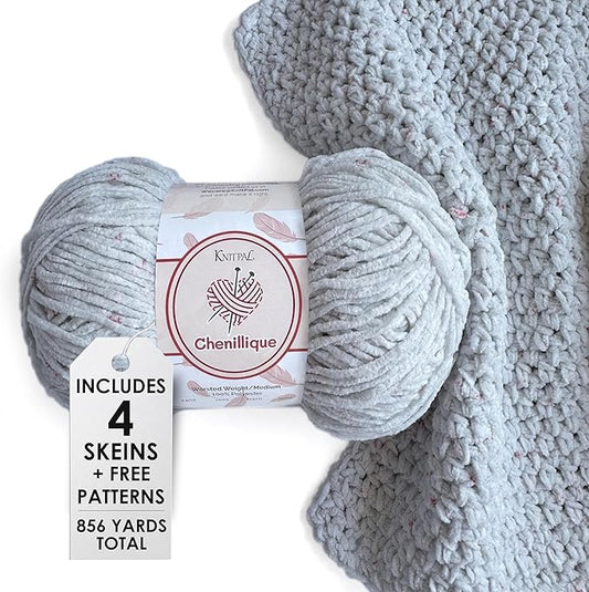 Chenillique Velvet Chenille Yarn for Crocheting, 4 Skeins, 856Yds/400G, Free Patterns, Beginners Friendly - Soft Baby Yarn for Knitting Baby Blanket - #4 Medium Worsted Weight - Cloud Sprinkles