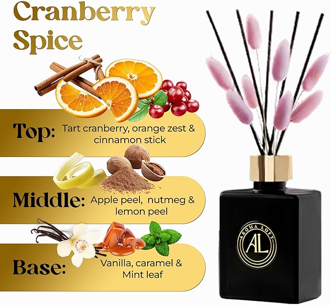Reed Diffuser - Fragrance Diffuser for Home - 5 oz. Oil Diffuser Sticks - Bathroom Diffuser Set- Oil Diffuser Reeds - Scent Sticks in Oil-Office Smell Good Stuff (Black, Cranberry Spice)