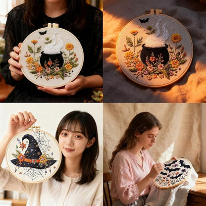 QBQBQ DIY Embroidery Kit for Adults, Beginner Friendly Cross Stitch Art for Home Decor, Handmade Craft Kit, 6 Inch, Gothic