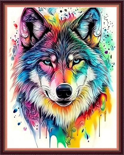 Fanxvivy Stamped Cross Stitch Kits for Beginners Full Range of Cross Stitching Preprinted Embroidery Kits for Adults, 11CT Embroidery Pattern Needlepoint Kits-Colorful Wolf 16x20 inch