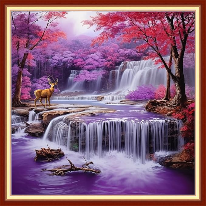 Artvxeay Stamped Cross Stitch Kits | Embroidery Kits for Beginners Craft Kit Needlepoint for Adults Supplies DIY 11CT- (Purple Maple Leaf Waterfall 18x18 inch)