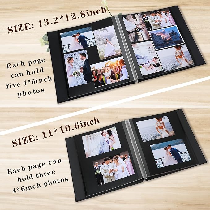 Spbapr Large Photo Album Self Adhesive Linen Cover Magnetic Scrapbook Album DIY Scrap Book 60 Black Sticky Pages for 3x5 4x6 5x7 8x10 Pictures with A Metal Pen