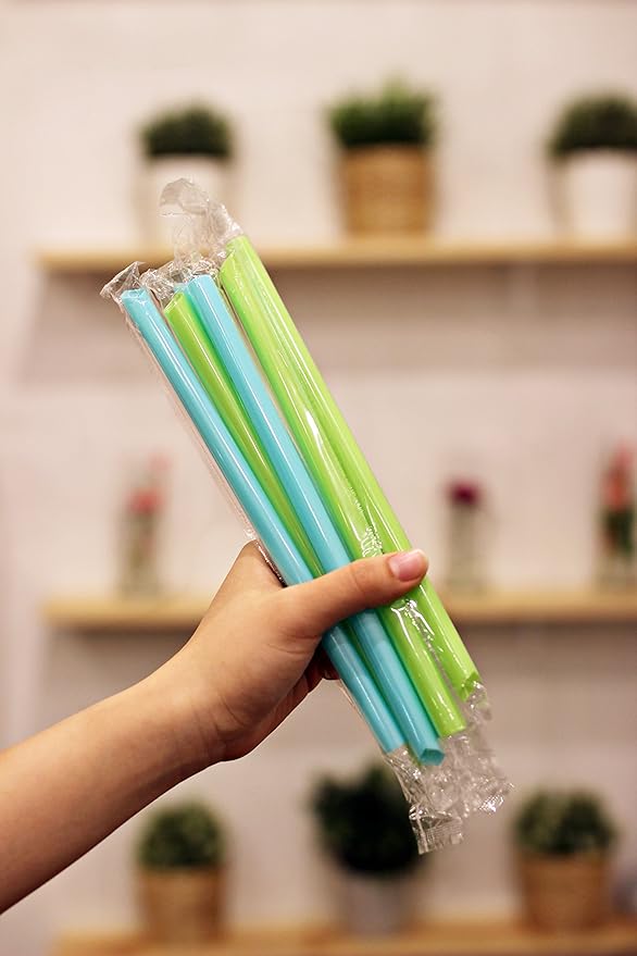 Karat [1,600 ct] 9" Boba Straws (10mm Diameter), Individually Wrapped, Assorted Solid Colors (C9060s)