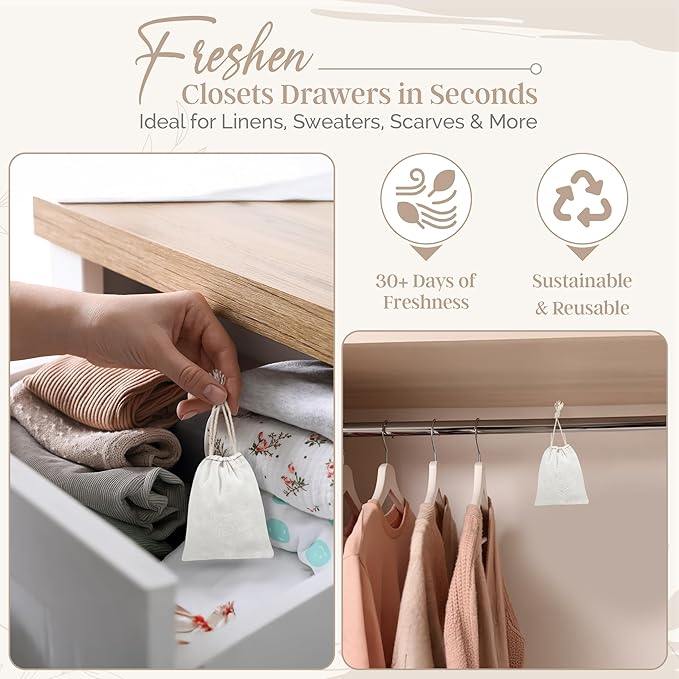 Scentnest DIY Home Fragrance Kit – Small Space Scenting Solution – Includes 6 Drawstring Sachet Bags, 4oz Spray Bottle, Scoop, Insert Card & Stickers – Fill with Beads, Herbs or Essential Oils