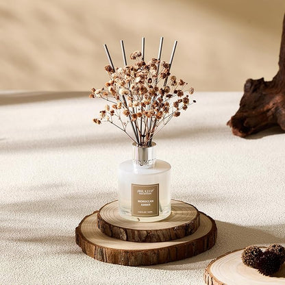 Airkeep Reed Diffuser Set,3.38 fl oz (100 ml) - Moroccan Amber Oil Diffusers with 8 Reed Sticks, Home Fragrance Reed Diffuser for Bathroom Shelf Decor