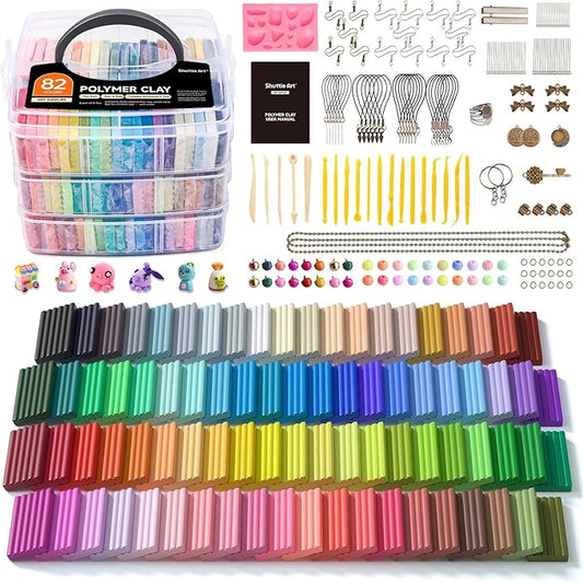 Shuttle Art 82 Colors Polymer Clay Kit, Oven Bake Clay for Kids, 19 Sculpting Tools, 16 Accessories, Non-Toxic, Non-Sticky DIY Crafts for Kids Adults