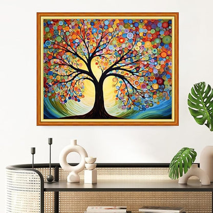 Redxing Stamped Cross Stitch Kits Full Range of Embroidery Starter Kits- Needlepoint Counted Cross Stitch Kits for Beginner Adults 11CT Printed Embroidery Kit-Colorful Tree 16x20 inch