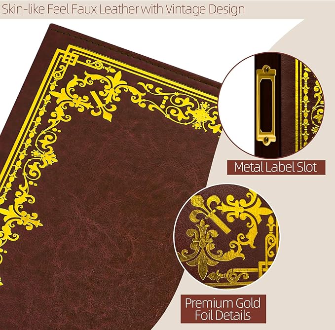 Vienrose Scrapbook Photo Album, 8.5"x11" Faux Leather Cover DIY Scrapbook Album with 50 Sleeves 100 Pages, 3 Ring Vintage Memory Book for Family, Wedding, Birthday, Anniversary, Umber Brown