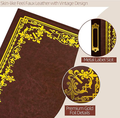 Vienrose Scrapbook Photo Album, 8.5"x11" Faux Leather Cover DIY Scrapbook Album with 50 Sleeves 100 Pages, 3 Ring Vintage Memory Book for Family, Wedding, Birthday, Anniversary, Umber Brown