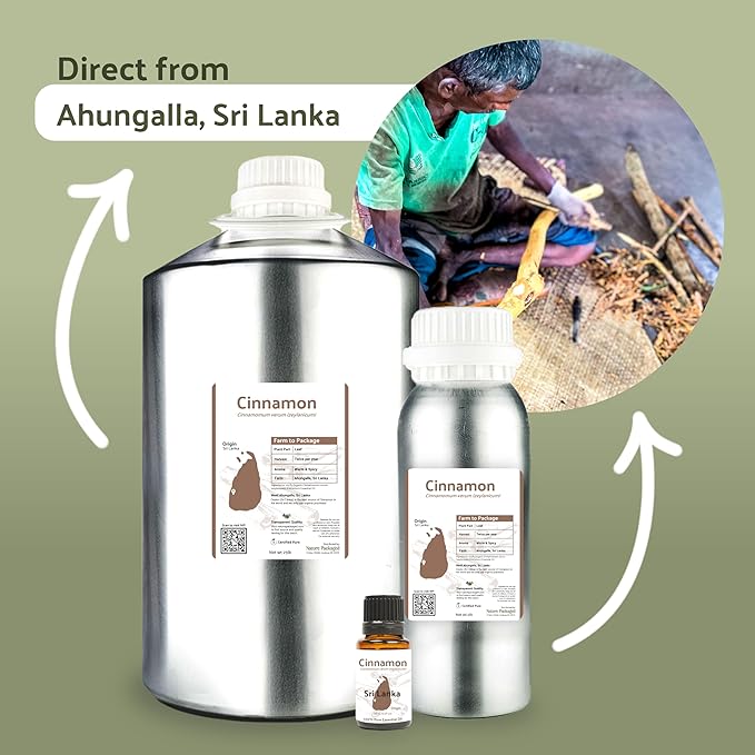 Nature Packaged Cinnamon Essential Oil - Direct from Sri Lankan Essential Oils - 100% Pure - Natural Aceite de Canela for Aromatherapy & Wellness - Premium Grade (2lbs)