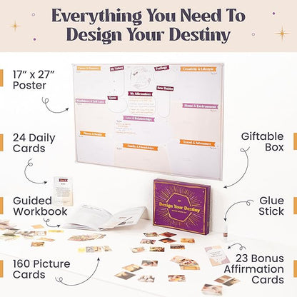 ZEDORA Vision Board Kit - Guided Workbook, 160 Picture Cards, Affirmation Cards & More. Design Your Destiny with Our 24-Day Journey | Great Gift for Women | Vision Board Supplies Included