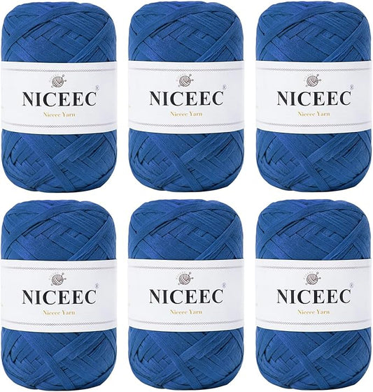 NICEEC 6 Skeins Soft Tape Yarn, Easy Crohcet Raffia, Crochet & Knitting, Paper Ribbon Yarn for DIY Craft Gift Wrapping Total Length 1.76oz×6/109yds×6 - Dark Blue