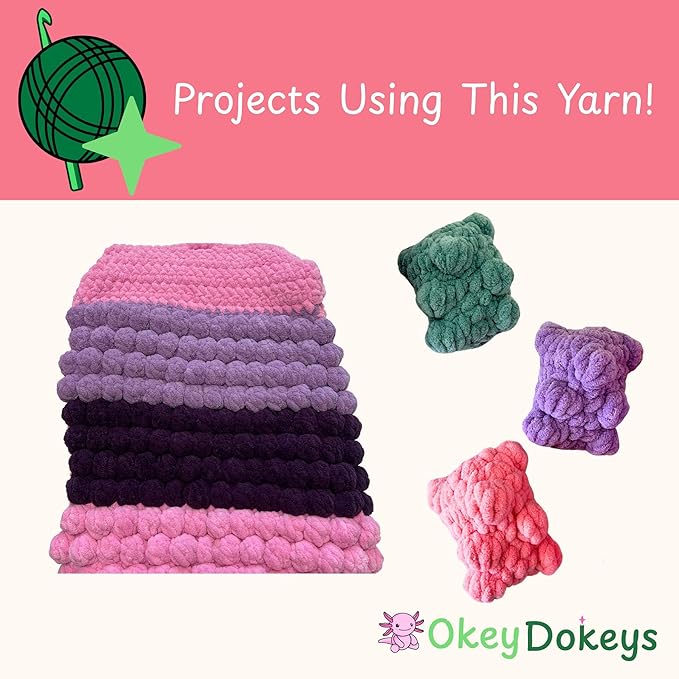 Okey Dokeys 300g Jumbo Velvet Chenille Yarn 7 Jumbo – Plush, No-Fray, Durable Plushies, Posh Soft Crochet Projects Beginner Friendly (130 yds) (Bubble Gum Pink (107), 1 Pack (17.90/Skein))