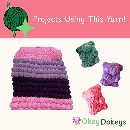 Okey Dokeys 300g Jumbo Velvet Chenille Yarn 7 Jumbo – Plush, No-Fray, Durable Plushies, Posh Soft Crochet Projects Beginner Friendly (130 yds) (Bubble Gum Pink (107), 1 Pack (17.90/Skein))