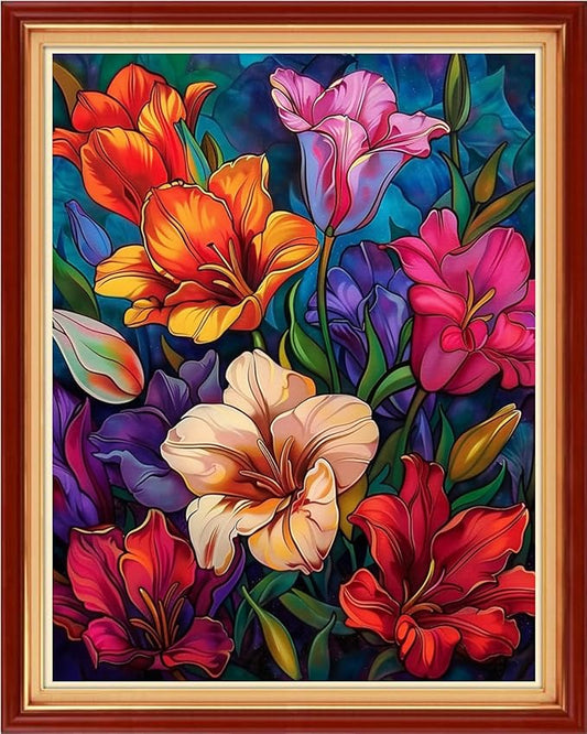 Funart Stamped Cross Stitch Kits for Beginners Full Range of Cross Stitching Preprinted Embroidery Kits for Adults, 11CT Embroidery Pattern Needlepoint Kits-Colorful Flowers 16x20 inchs