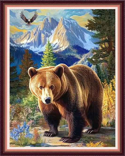 Fanxvivy Stamped Cross Stitch Kits for Beginners Full Range of Cross Stitching Preprinted Embroidery Kits for Adults, 11CT Embroidery Pattern Needlepoint Kits-Forest Bear 16x20 inch