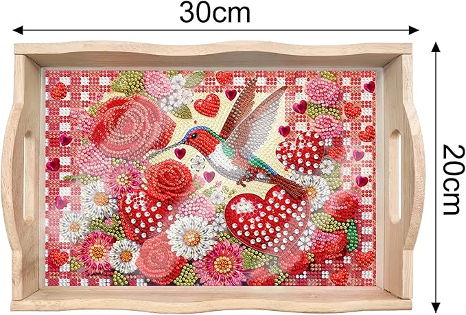 DIY Diamond Art Wooden Tray Kit, Food Tray with Handle Diamond Painted Table Decoration, for Breakfast, Bar, Dinner Table Diamond Dots Gem Painting Art Set for Beginners (#04-Love Hummingbird)