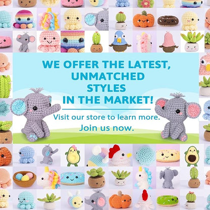 Crochetta Crochet Kit for Beginners, Beginner Crochet Starter Kit with Step-by-Step Video Tutorials, Learn to Crochet Kits for Adults, DIY Knitting Supplies, 2 Pack Elephant (40%+ Yarn)