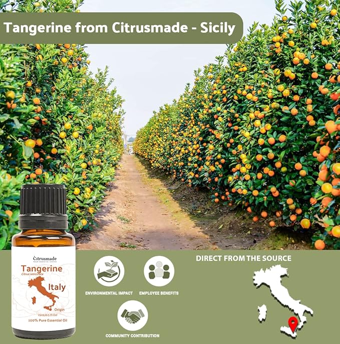 Nature Packaged Tangerine Essential Oil - Direct from Citrusmade Italy - Cold Pressed - Aceite Esencial de Mandarina for Aromatherapy, Massage, Diffuser, DIY Candle and Soap Making - 8oz