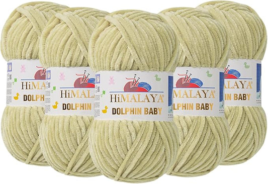 5 Skein/Pack Himalaya Dolphin Baby Chenille Yarn, Each Ball 100 gr (3.5 oz), 120 m (132 Yards), 100% Polyester, Super Bulky Baby Blanket Velvet Amigurumi Yarn, 80359 - Yellow Green