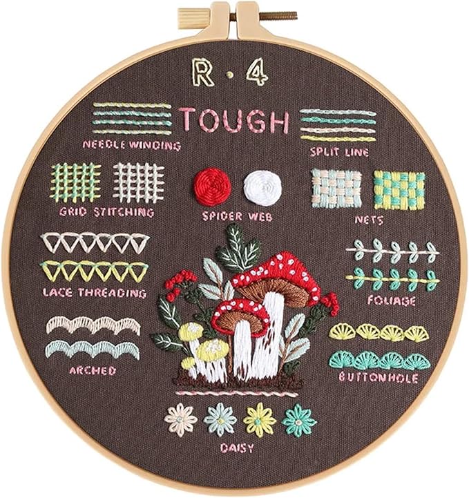 PALUPJEF Embroidery kit for beginnerand Needlework Kit for Adults, 4 Hoop Set to Learn 38 Stitches with Pre-Stamped Patterns, Complete Starter Kit with Instructions, DIY Gift for Women