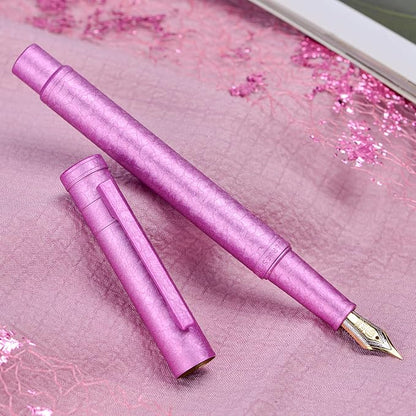 Hongdian 1851 Forest Fountain Pen Pink Ice Flowers, Medium Nib Classic Design with Converter and Metal Pen Case