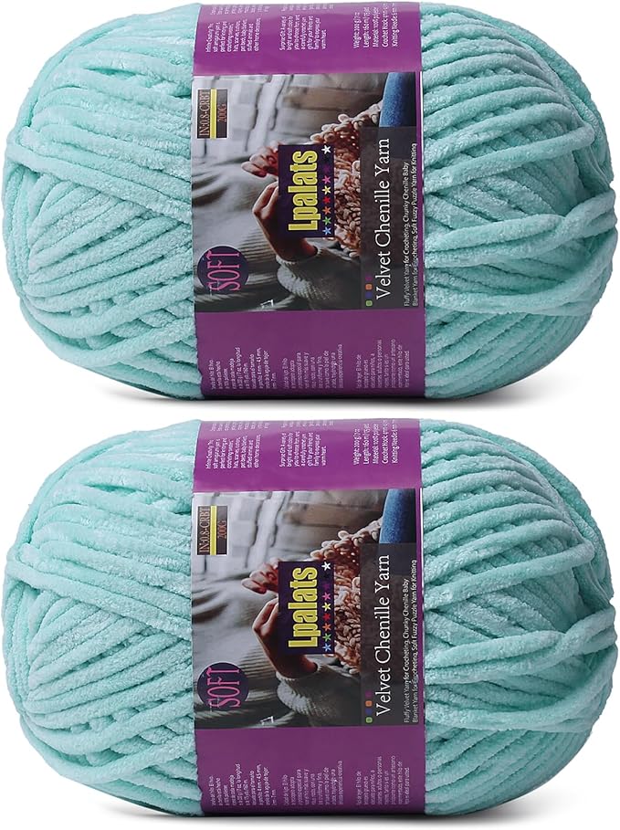 Chunky Chenille Yarn for Crocheting - 2x200g Baby Blanket Yarn for Crocheting Soft - 350 Yards Fluffy Thick Plush Yarns for Knitting Blankets Amigurumi (2, Aqua Green)