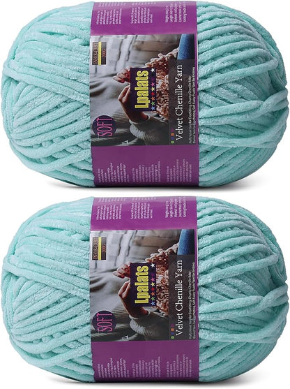 Chunky Chenille Yarn for Crocheting - 2x200g Baby Blanket Yarn for Crocheting Soft - 350 Yards Fluffy Thick Plush Yarns for Knitting Blankets Amigurumi (2, Aqua Green)