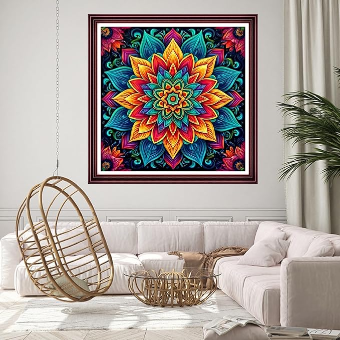 DMCCRAFT Stamped Cross Stitch Kits for Adults 11CT Printed Cross-Stitch Patterns Embroidery Kits Easy Cross Stitching Needlepoint Kits Crossstitch-Magic Mandala 18x18 inch