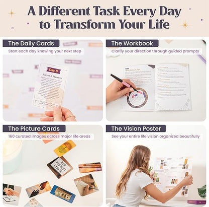 ZEDORA Vision Board Kit - Guided Workbook, 160 Picture Cards, Affirmation Cards & More. Design Your Destiny with Our 24-Day Journey | Great Gift for Women | Vision Board Supplies Included