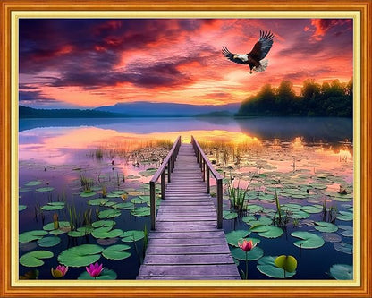 Findvoor Stamped Cross Stitch Kits for Beginner Embroidery Kits for Beginners Adults DIY 11CT Cross Stitch Patterns Needlepoint Kits Crossstitching Kits-Lotus Pond Sunset 16x20 inch