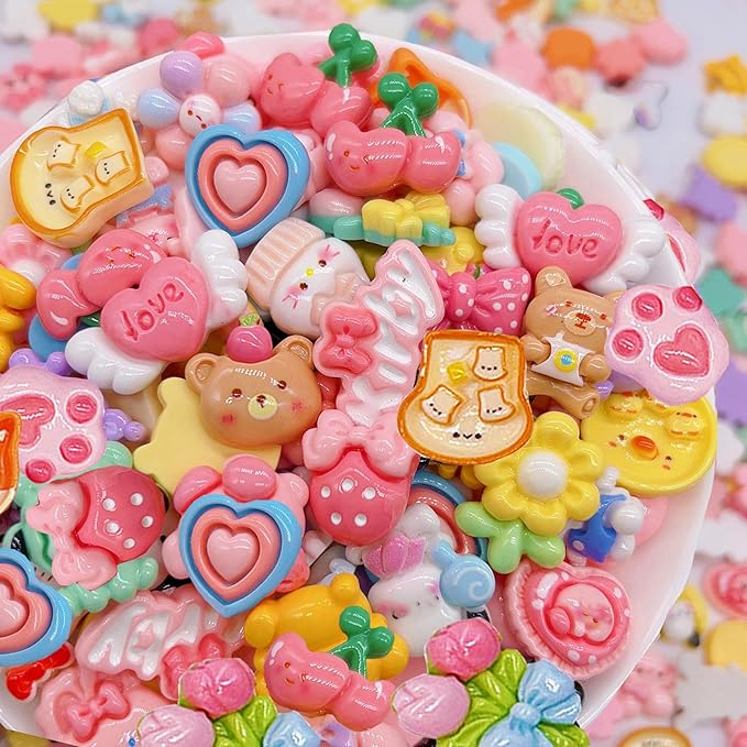 60 Pcs Slime Charms Bulk DIY Craft Making Kit, Cute Flat Back Mixed Resin Charms for Crafts (Multicolored)