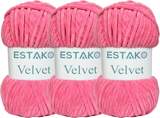 Estako Velvet (3- Skeins Pack) Chenille Blanket amigurumi Yarn for Crocheting and Knitting Super Bulky 3x100 gr (3x132 yds) (1330 - Hot Pink)