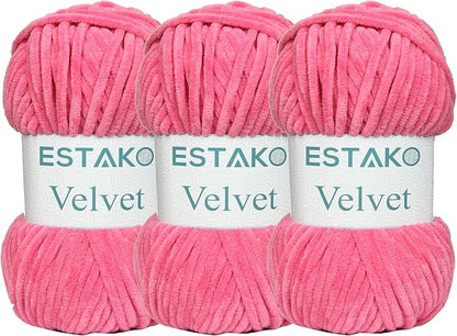Estako Velvet (3- Skeins Pack) Chenille Blanket amigurumi Yarn for Crocheting and Knitting Super Bulky 3x100 gr (3x132 yds) (1330 - Hot Pink)