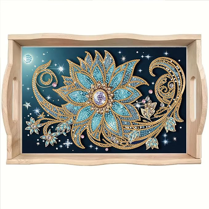 SHLUHA Diamond Art Kits for Adults Wooden Serving Trays with Handle Food Tray for Breakfast Home Decor Gift