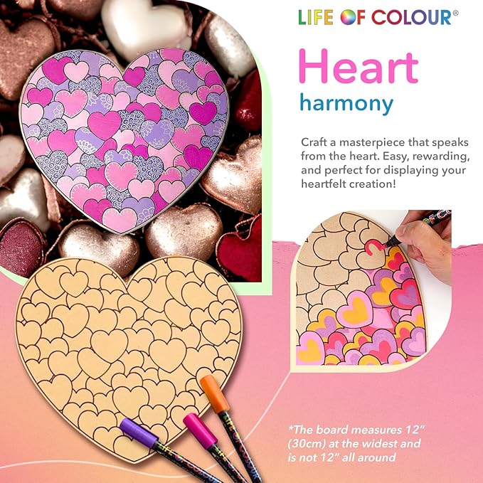 Life of Colour Painting Kit - Color Your Own Set of 3 Shaped Boards with 12 Life of Color Acrylic Paint Pens No Mess DIY Art and Crafts for Adults - Stunning Works of Art for Decorative Display