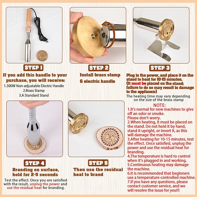 Terwex Custom Branding Iron for Wood, Personalized Logo Branding Iron with Your Text Unique Design, Durable Metal Wood Burning Stamp for Leather Food, Wedding & Handmade Lover Gifts (Brass Stamp Head)