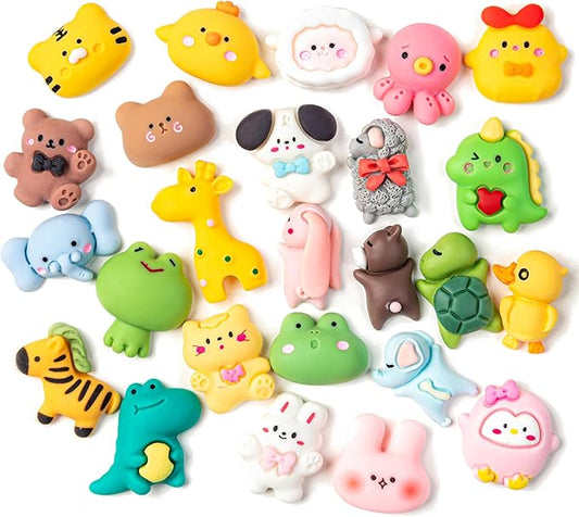 Slime Charms,Resin Flat Back,Cute Charms,Jewery Making Kit,25 Adorable Kawaii Animals Cute Set,DIY Crafts Making,Scrapbooking,Embellishments, Decoraiton Hair Clip,25 Pcs