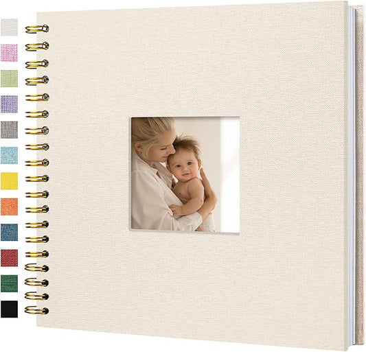 Hiwhy Scrapbook Photo Album Linen Cover, 10 x 10 Inch Hardcover Kraft White Pages Memory Book, for Travel Wedding Guest Book Christmas Baby Shower (20 Sheets/ 40 Pages,Beige)