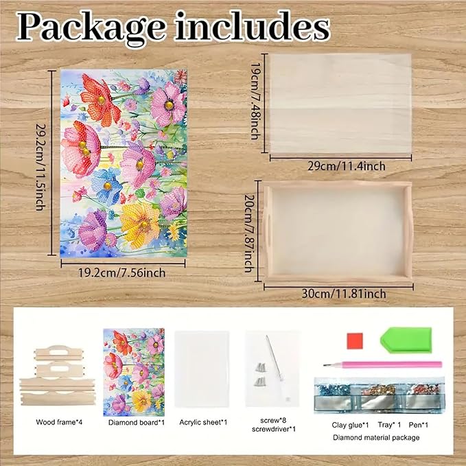 SHLUHA Diamond Art Kits for Adults Diamond Painting Wooden Serving Trays with Handle Food Tray for Party Breakfast Home Decor Gift